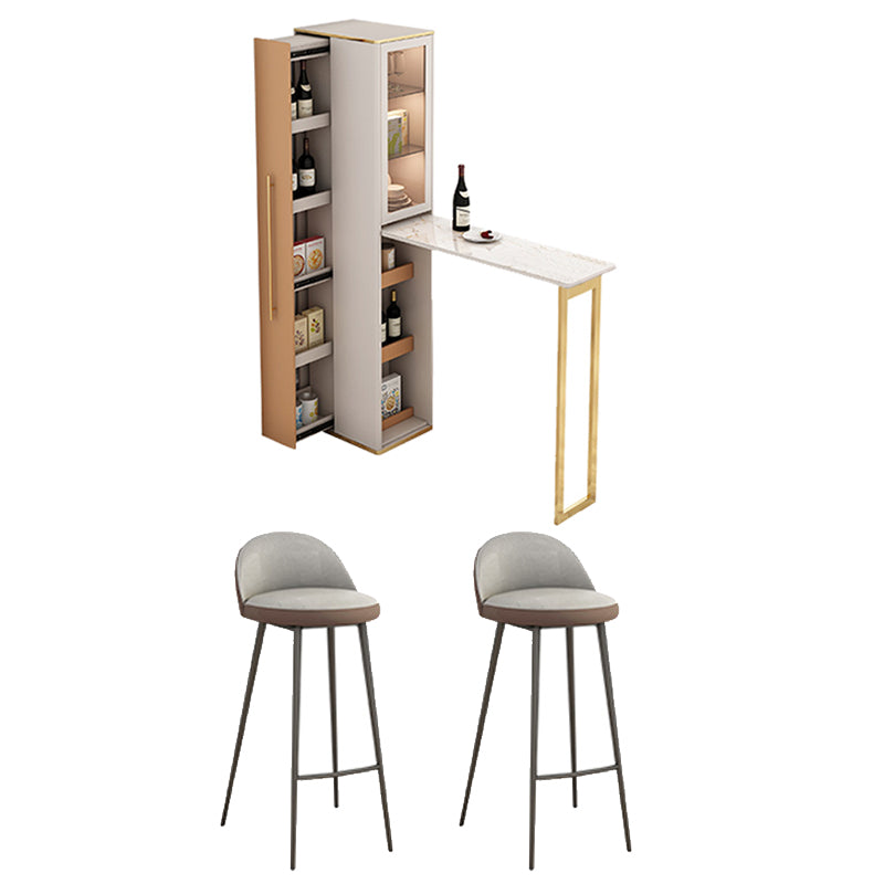 Folding Bar Pub Table Set 2/3 Pcs Storage Base Bar Table and Upholstered Stools