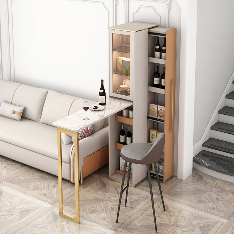 Folding Bar Pub Table Set 2/3 Pcs Storage Base Bar Table and Upholstered Stools