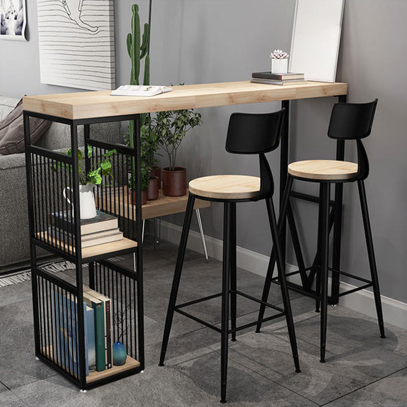 Double Pedestal Bar Pub Table Set 3 Pcs Solid Wood and Iron Bar Table and Stools