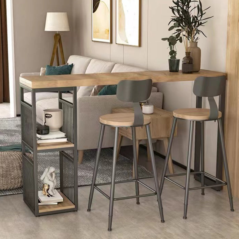 Double Pedestal Bar Pub Table Set 3 Pcs Solid Wood and Iron Bar Table and Stools