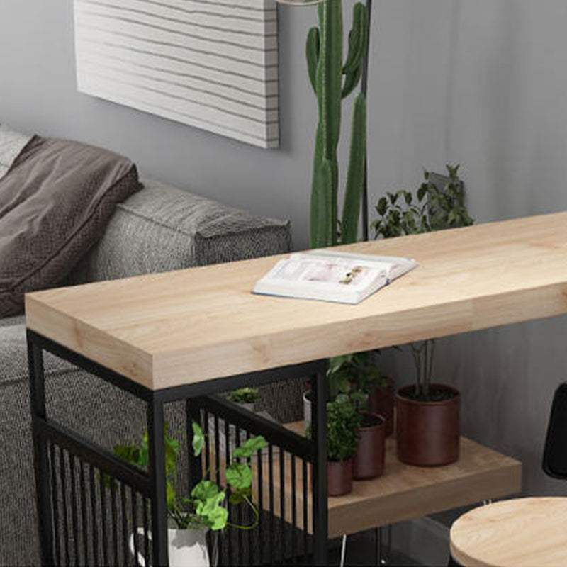 Double Pedestal Bar Pub Table Set 3 Pcs Solid Wood and Iron Bar Table and Stools