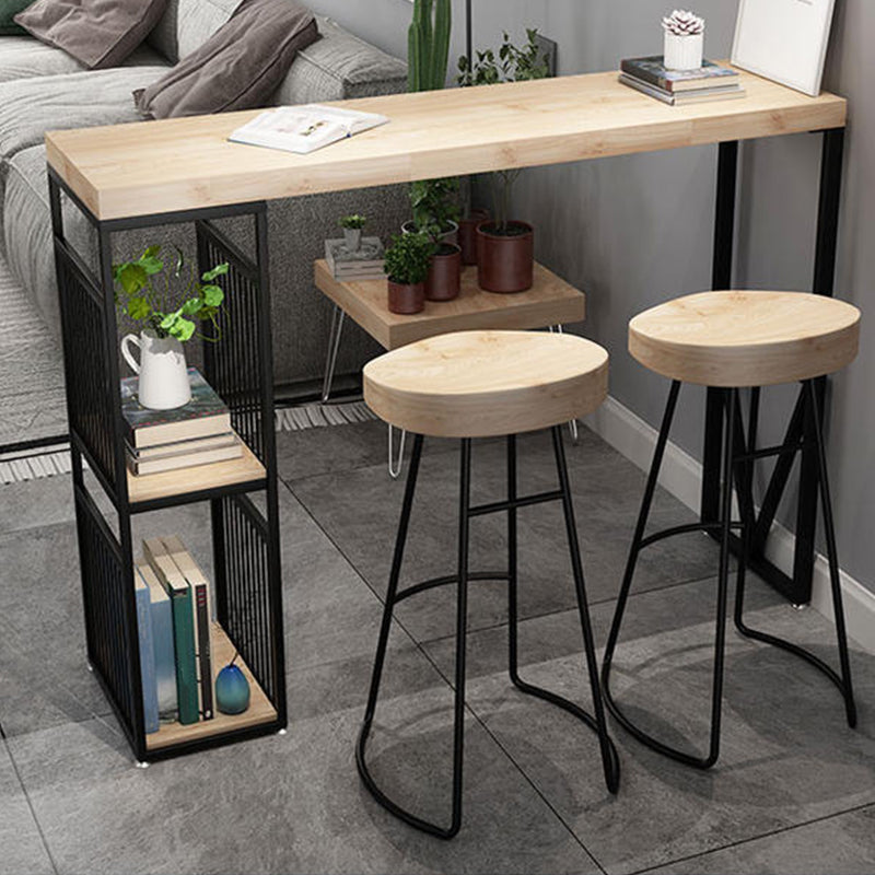 Double Pedestal Bar Pub Table Set 3 Pcs Solid Wood and Iron Bar Table and Stools