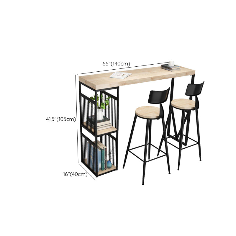 Double Pedestal Bar Pub Table Set 3 Pcs Solid Wood and Iron Bar Table and Stools