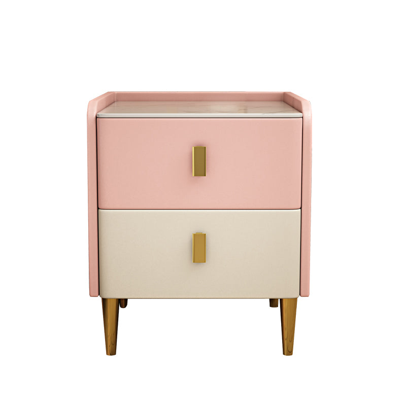 Sintered Stone Top Kids Bedside Table 2 Drawers Solid Wood Nursery Nightstand