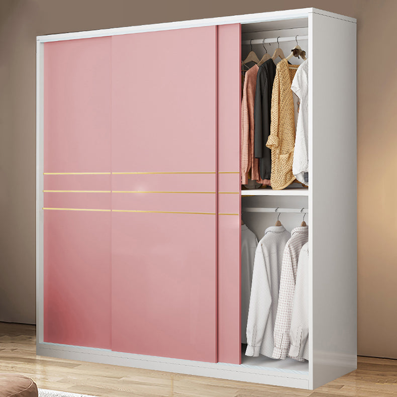 Pink Hanging Clothes Rack Wooden Wardrobe Armoire with Lower Storage Drawers