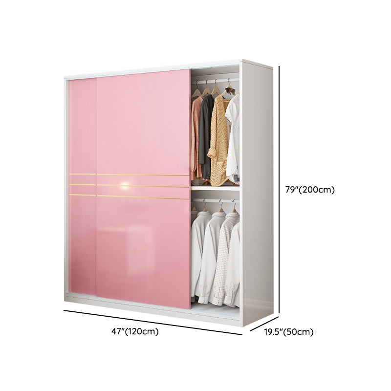 Pink Hanging Clothes Rack Wooden Wardrobe Armoire with Lower Storage Drawers