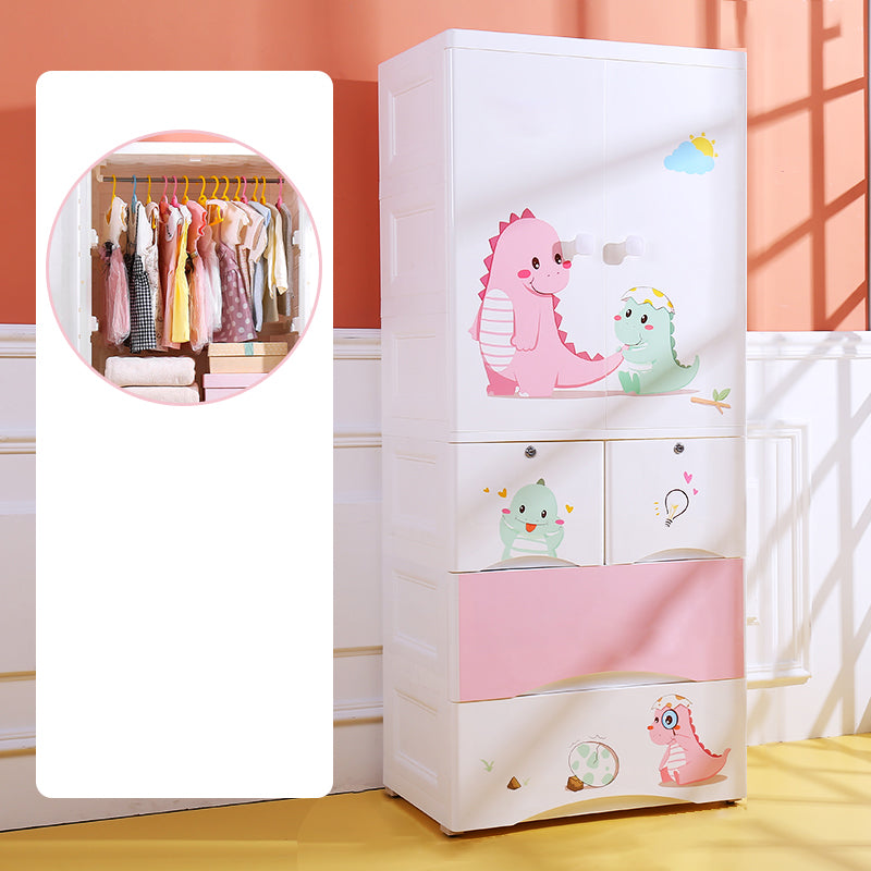 White Plastic Hanging Clothes Rack Glossy Closet with Lower Storage Drawers
