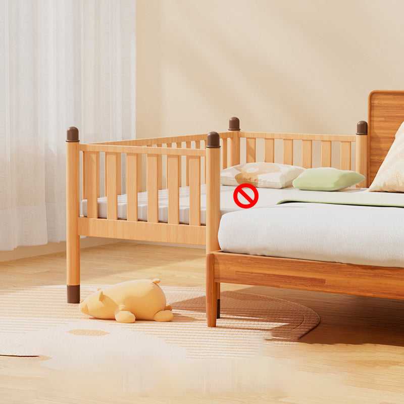 Scandinavian Brown Nursery Crib Wooden Nursery Bed with Guardrail