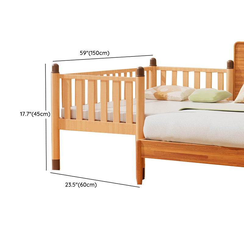 Scandinavian Brown Nursery Crib Wooden Nursery Bed with Guardrail