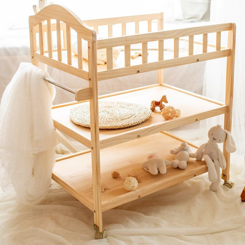 Pine Wooden Baby Changing Table with Pad and Storage Arch Top Changing Table