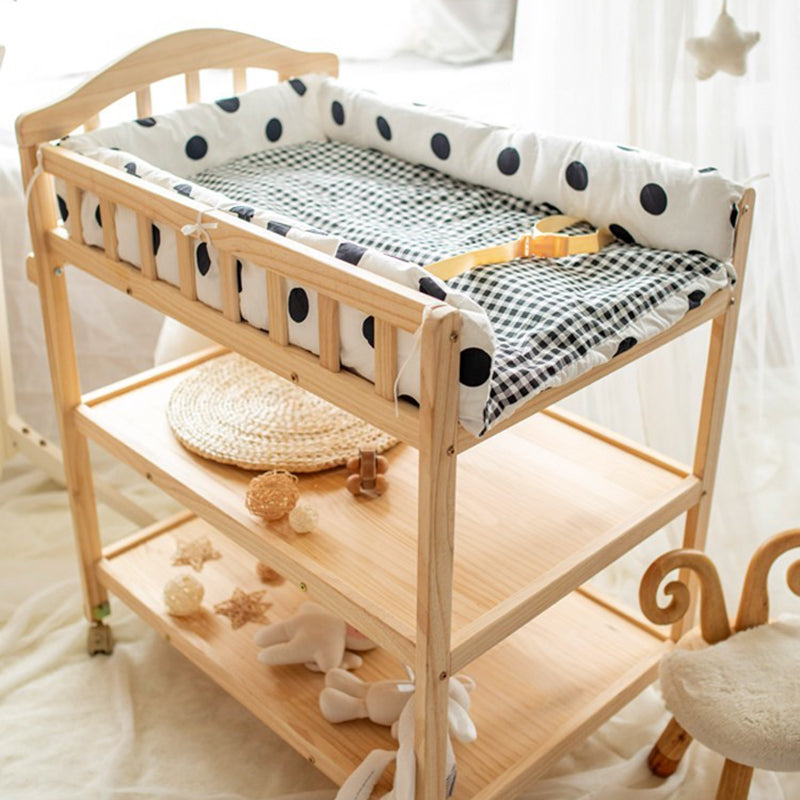 Pine Wooden Baby Changing Table with Pad and Storage Arch Top Changing Table