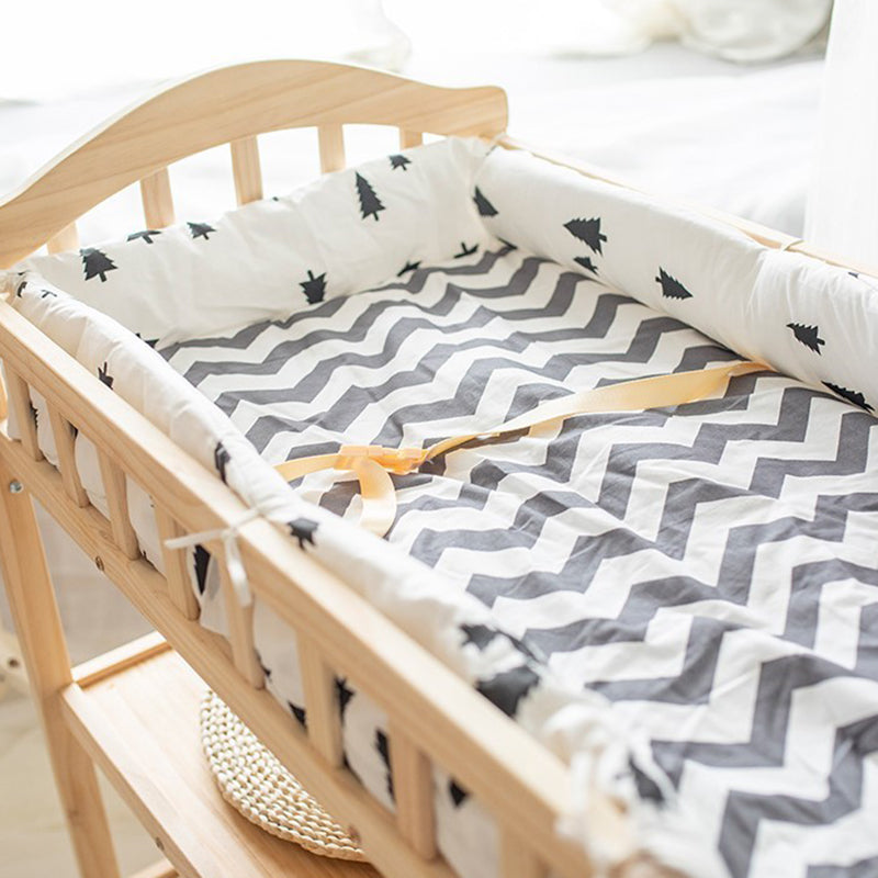 Pine Wooden Baby Changing Table with Pad and Storage Arch Top Changing Table
