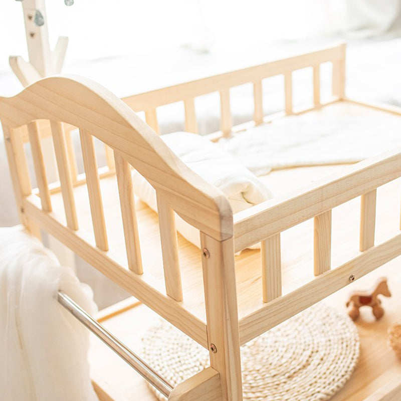 Pine Wooden Baby Changing Table with Pad and Storage Arch Top Changing Table