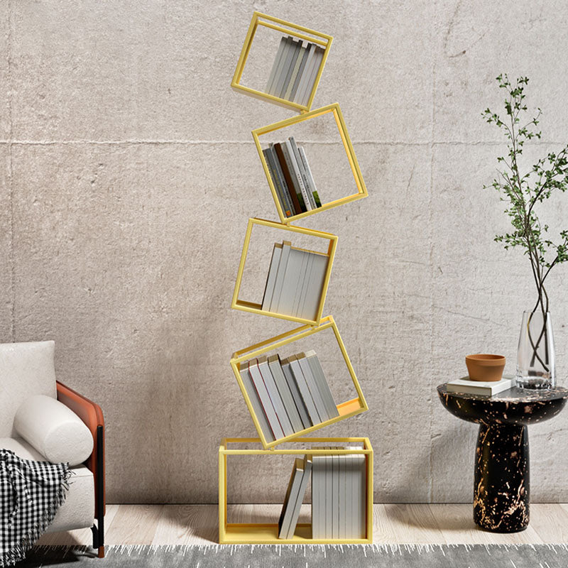 4 Shelves Contemporary Etagere Bookcase Open Back Metal Bookshelf