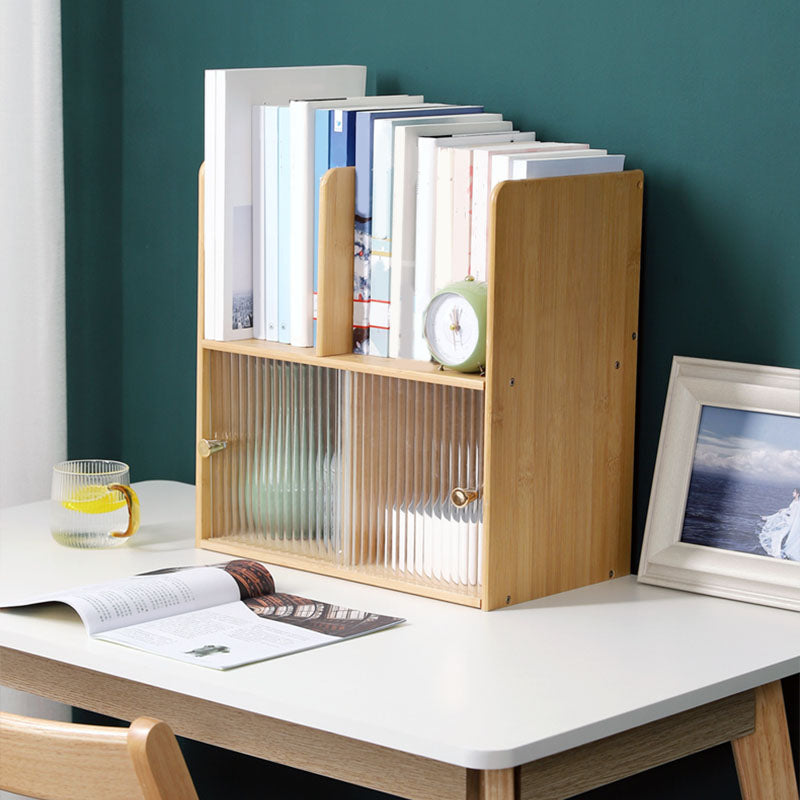 Contemporary Closed Back Bamboo Bookshelf Glass Bookcase for Home and Office