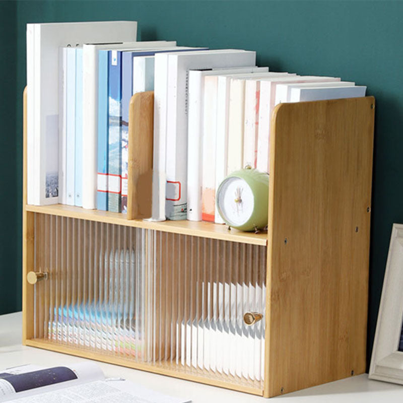 Contemporary Closed Back Bamboo Bookshelf Glass Bookcase for Home and Office