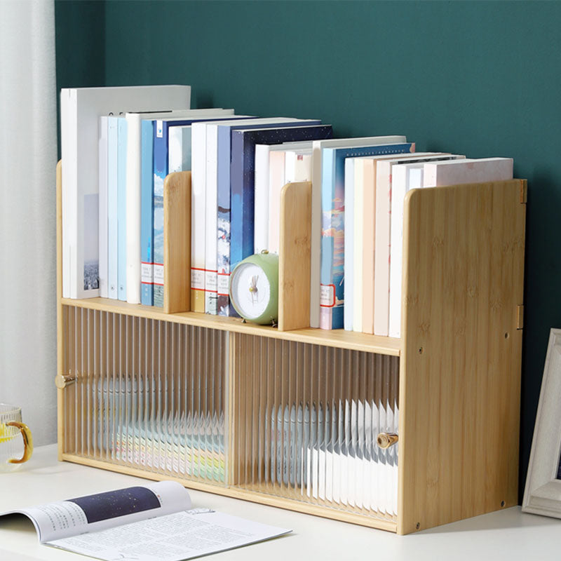 Contemporary Closed Back Bamboo Bookshelf Glass Bookcase for Home and Office