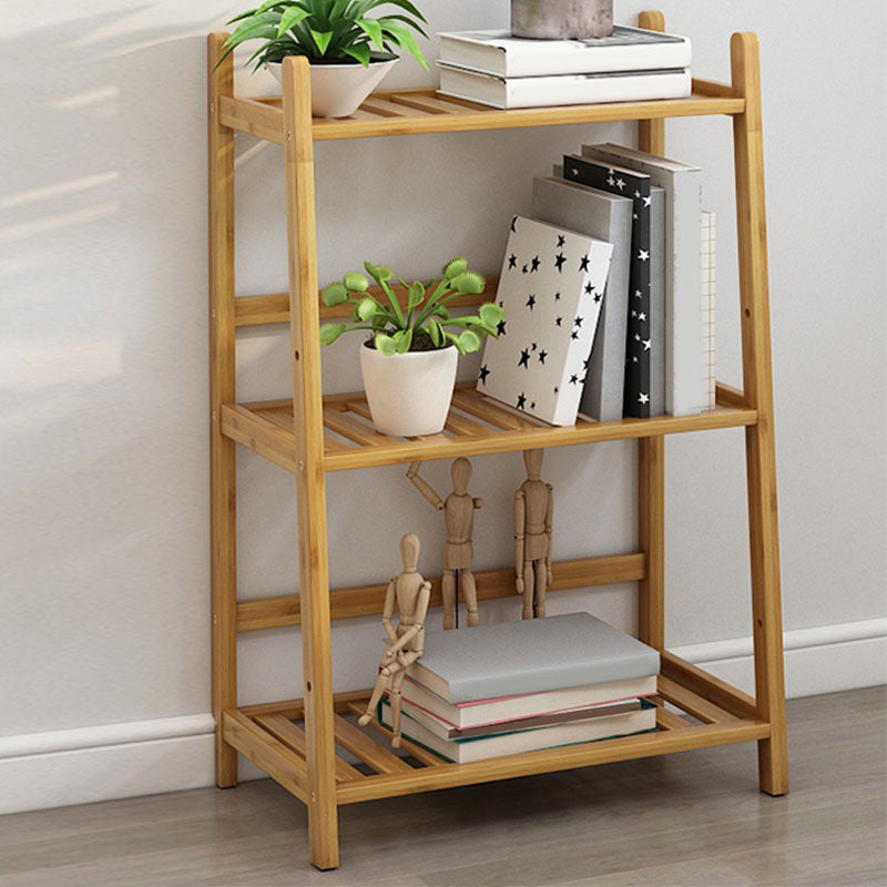 Contemporary Open Back Bamboo Bookshelf Ladder Bookcase with Shelves