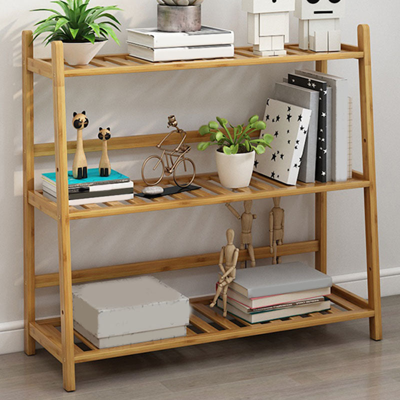 Contemporary Open Back Bamboo Bookshelf Ladder Bookcase with Shelves