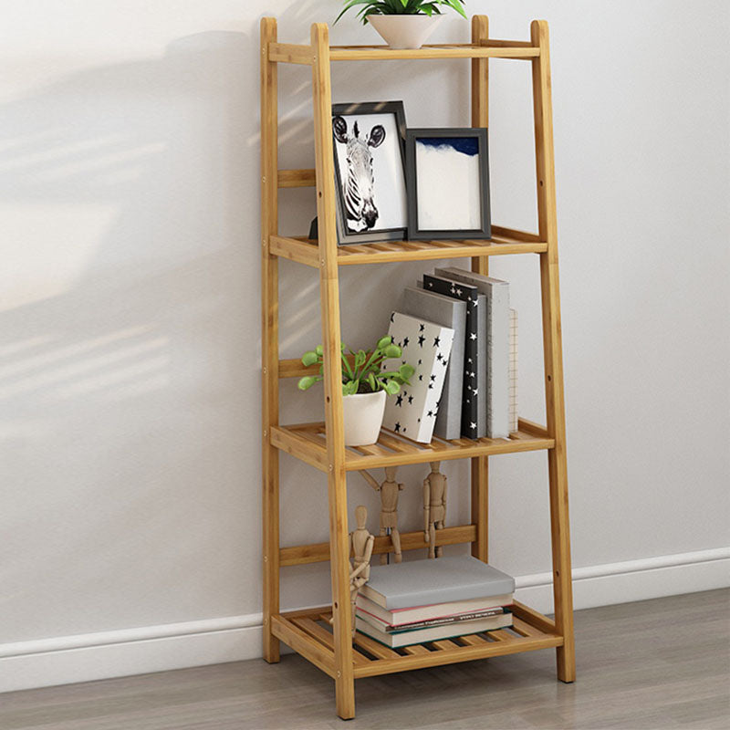 Contemporary Open Back Bamboo Bookshelf Ladder Bookcase with Shelves