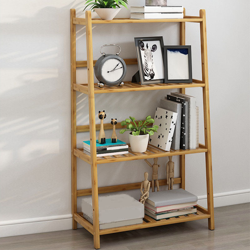 Contemporary Open Back Bamboo Bookshelf Ladder Bookcase with Shelves