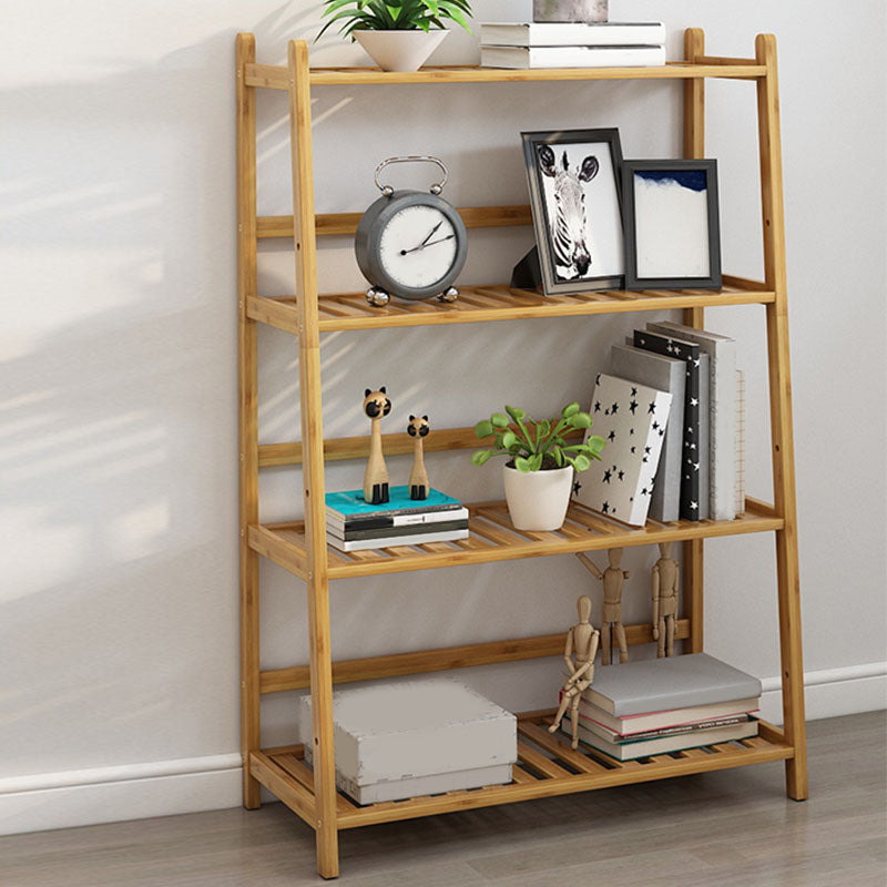 Contemporary Open Back Bamboo Bookshelf Ladder Bookcase with Shelves