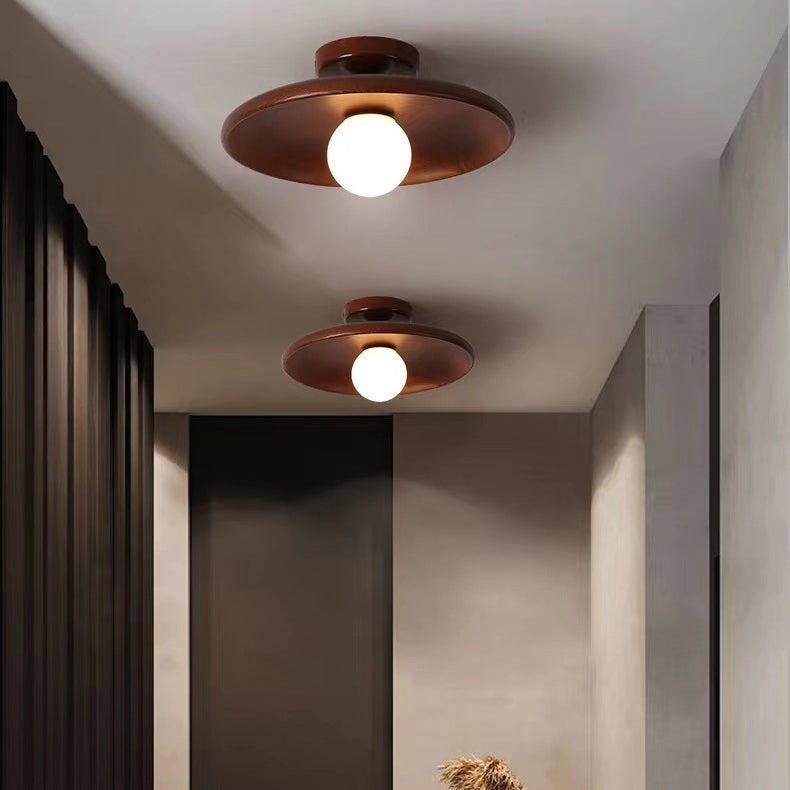 1 Light Flush Mount Fixture Contemporary Wood Flush Light for Corridor
