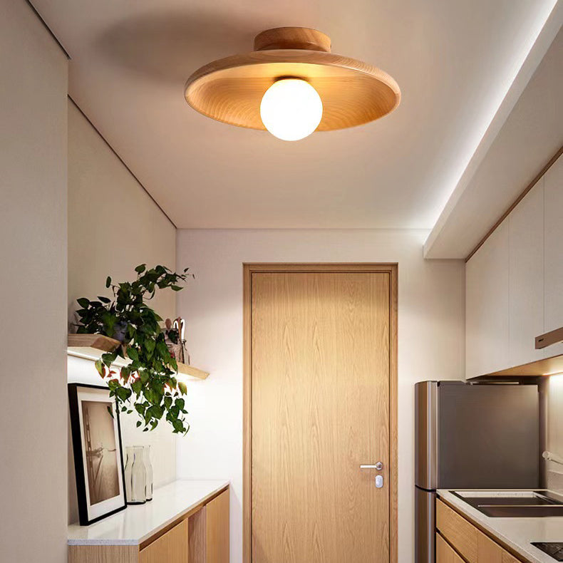 1 Light Flush Mount Fixture Contemporary Wood Flush Light for Corridor