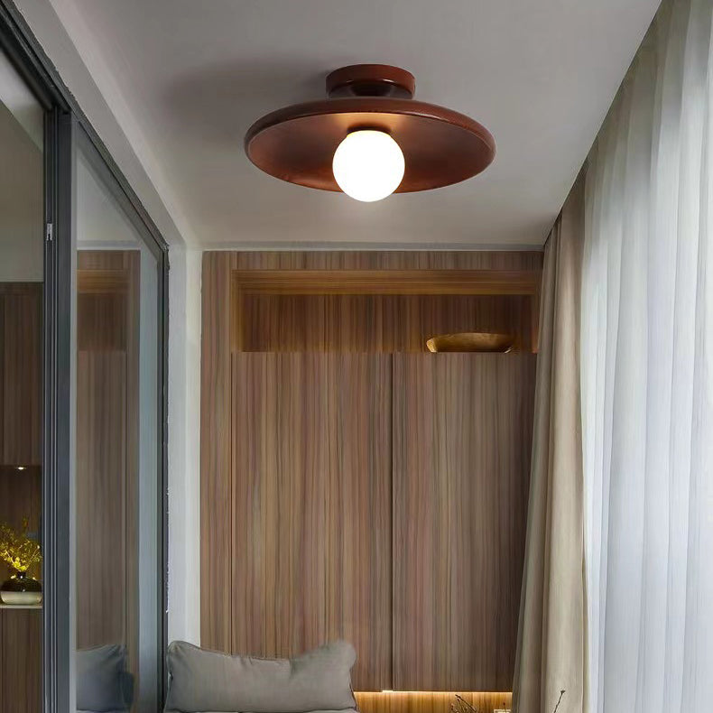 1 Light Flush Mount Fixture Contemporary Wood Flush Light for Corridor