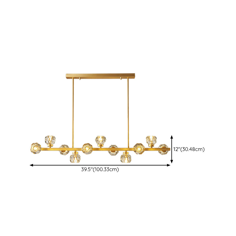 Solid Brass and Crystal Ceiling Pendant Fixture Multi - Head Kitchen Island Light in Gold