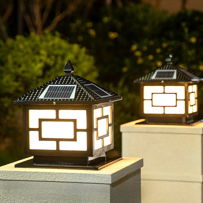 Modern LED Pillar Lamp Metallic LED Solar Lighting Fixture for Garden