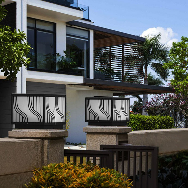 Modern LED Pillar Light Black Solar Lighting Fixture for Garden