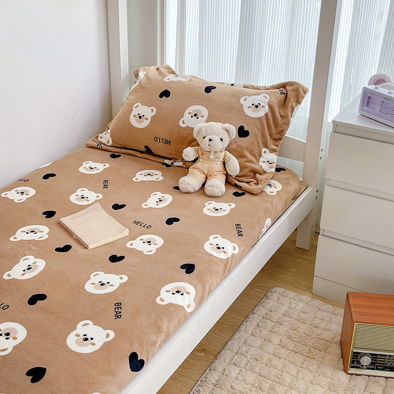Modern Bed Sheet Set Animal Print Flannel Fitted Sheet for Bedroom