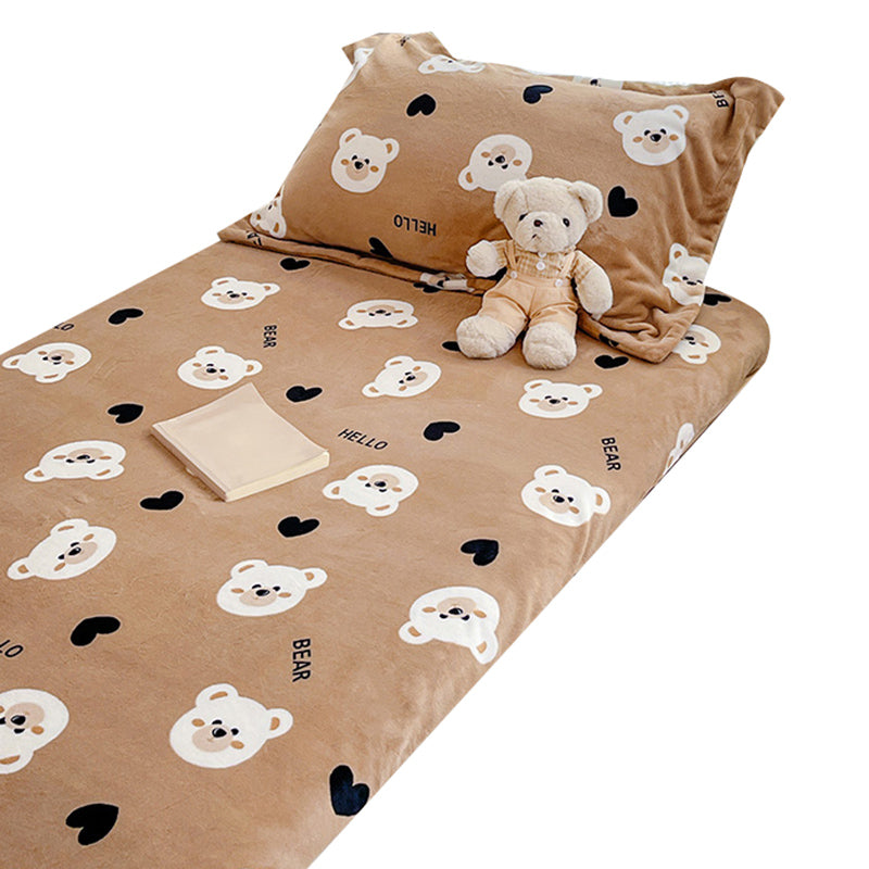 Modern Bed Sheet Set Animal Print Flannel Fitted Sheet for Bedroom