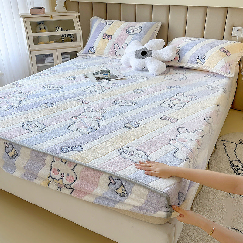 Modern Winter Bed Sheet Set Printed Flannel Fitted Sheet for Bedroom