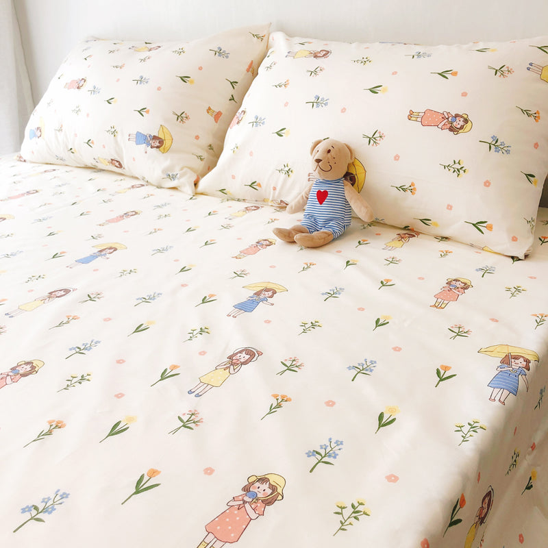 Sheet Sets Cotton Floral Printed Wrinkle Resistant Ultra Soft Breathable Bed Sheet Set