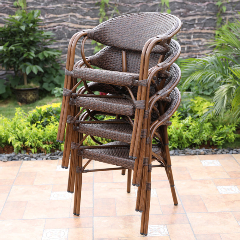 Tropical Patio Arm Chair Wicker Stacking With Arm Outdoor Bistro Chairs