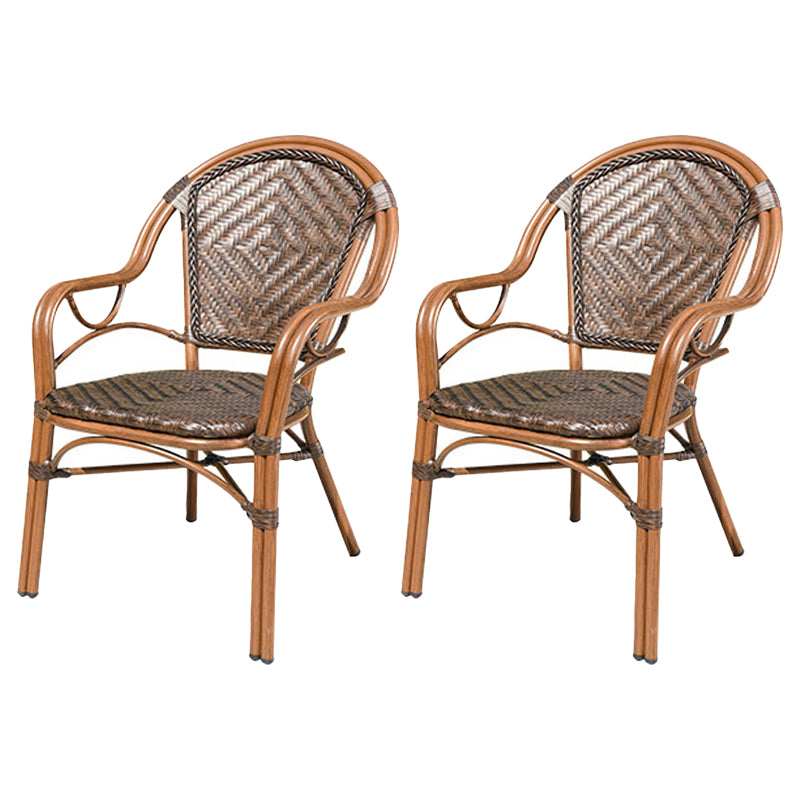 Tropical Patio Arm Chair Wicker Stacking With Arm Outdoor Bistro Chairs