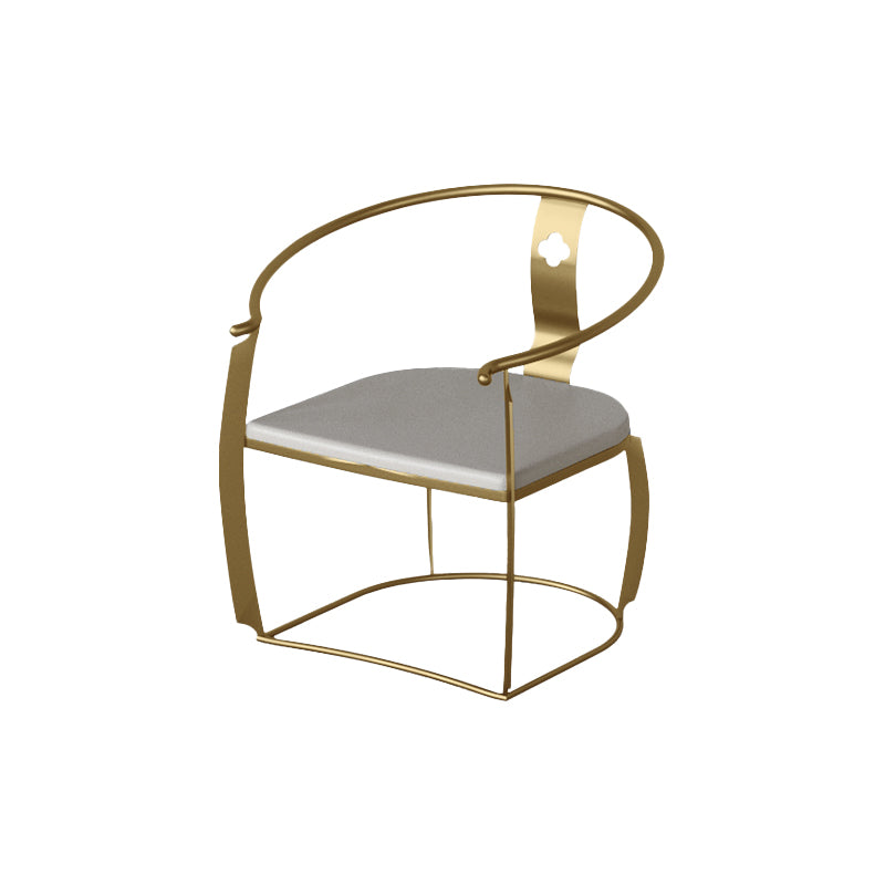 Glam Style Dining Chair Upholstered Arm Chair with Metal Base