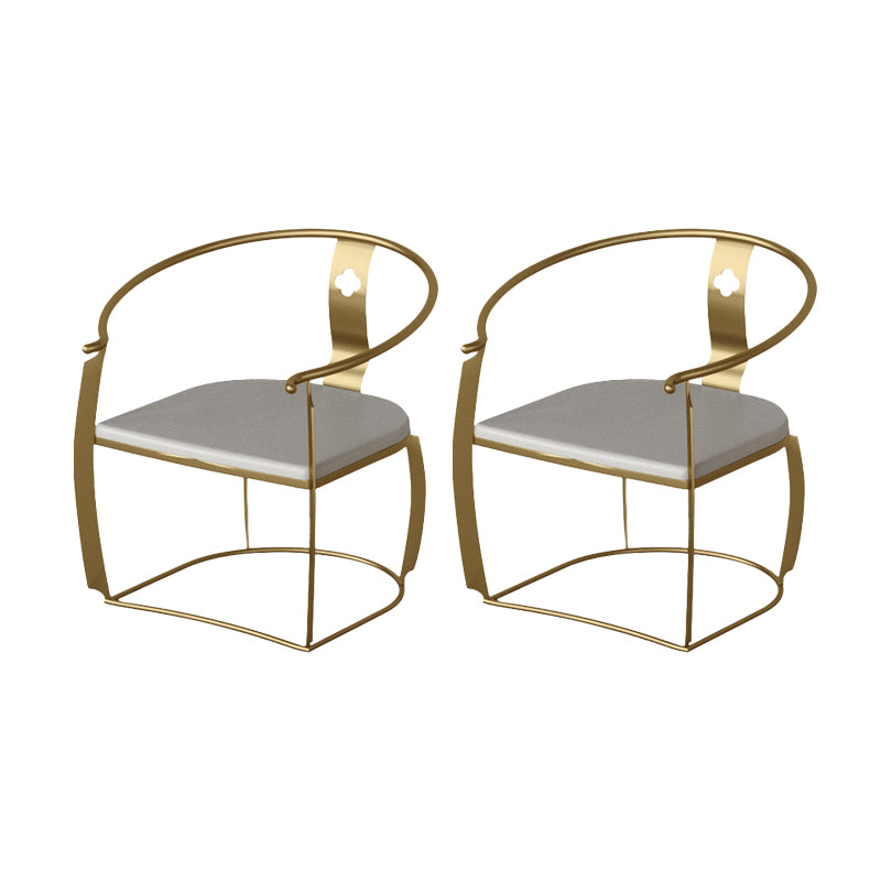 Glam Style Dining Chair Upholstered Arm Chair with Metal Base