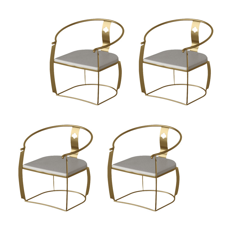 Glam Style Dining Chair Upholstered Arm Chair with Metal Base