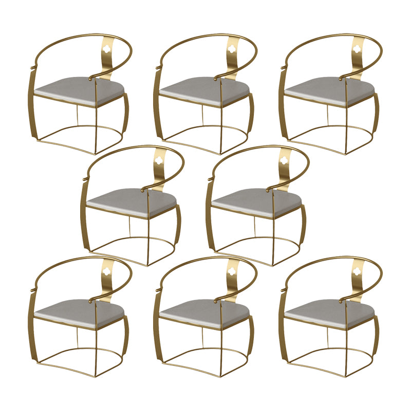 Glam Style Dining Chair Upholstered Arm Chair with Metal Base