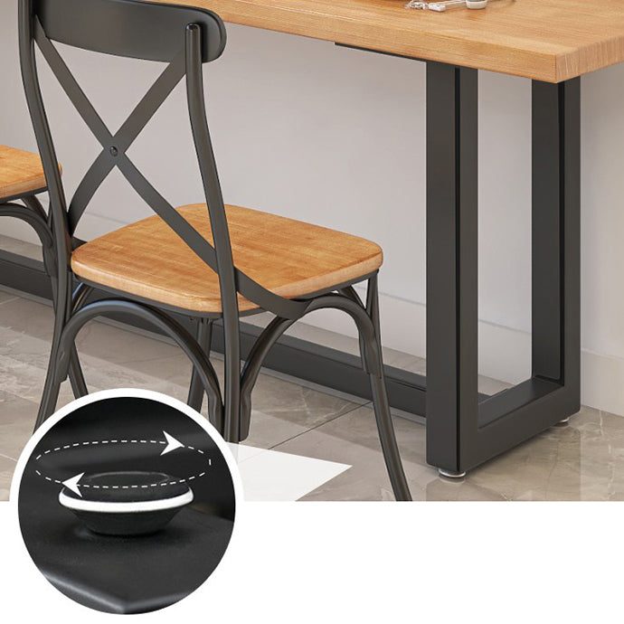 Industrial Trestle Base Dining Table Metal and Wood Dining Table