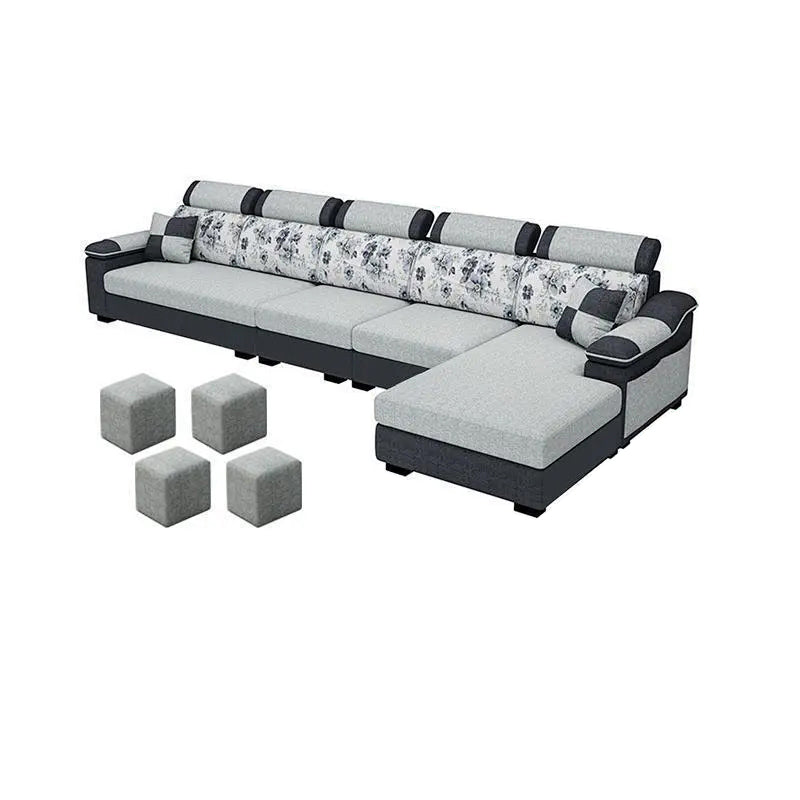 33.46" Tall Grey Sectional Sofa Faux Leather/Linen Flared Arm Modular Sofa