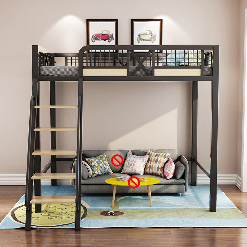 Metal Loft Bed with Built-In Ladder Black/White Kids Bed with Open Frame