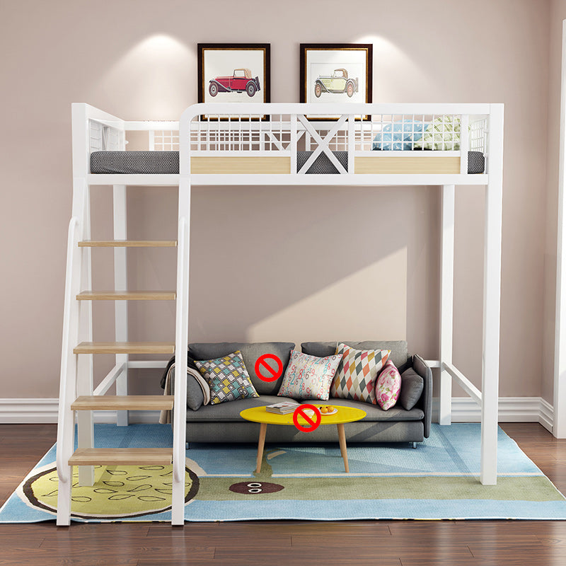 Metal Loft Bed with Built-In Ladder Black/White Kids Bed with Open Frame