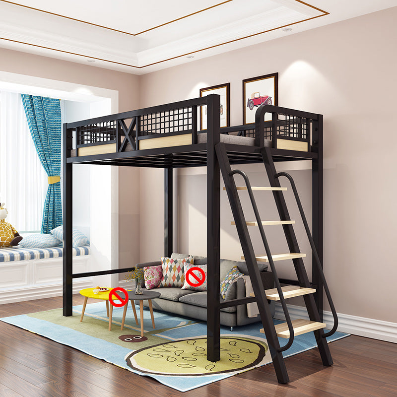 Metal Loft Bed with Built-In Ladder Black/White Kids Bed with Open Frame