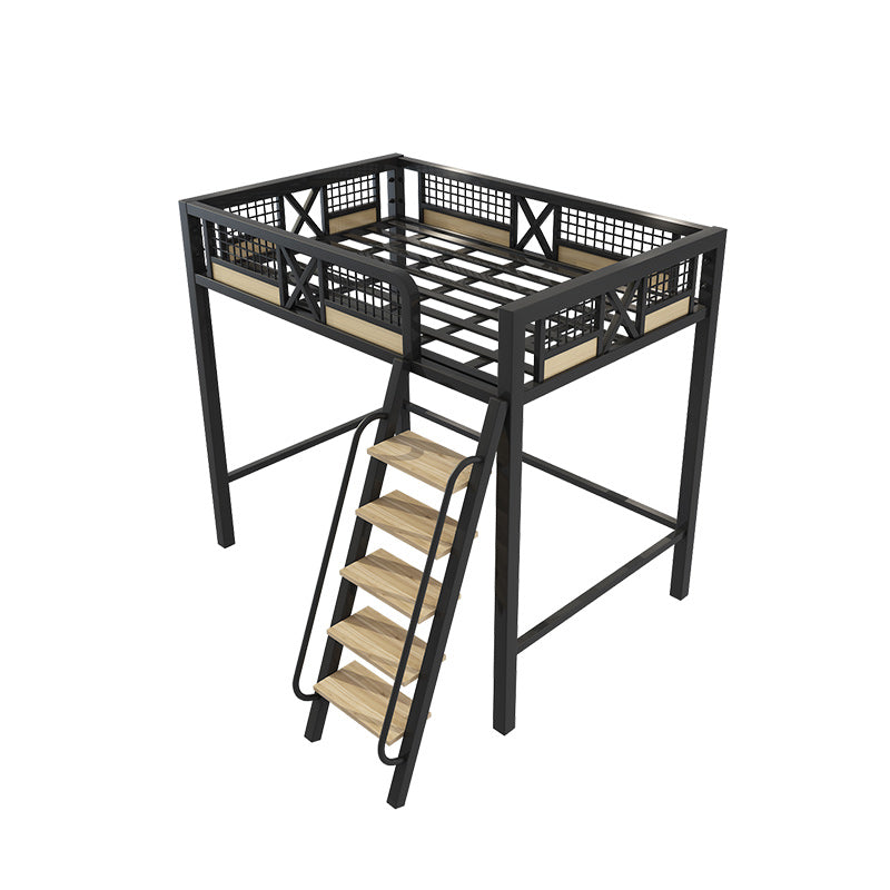 Metal Loft Bed with Built-In Ladder Black/White Kids Bed with Open Frame