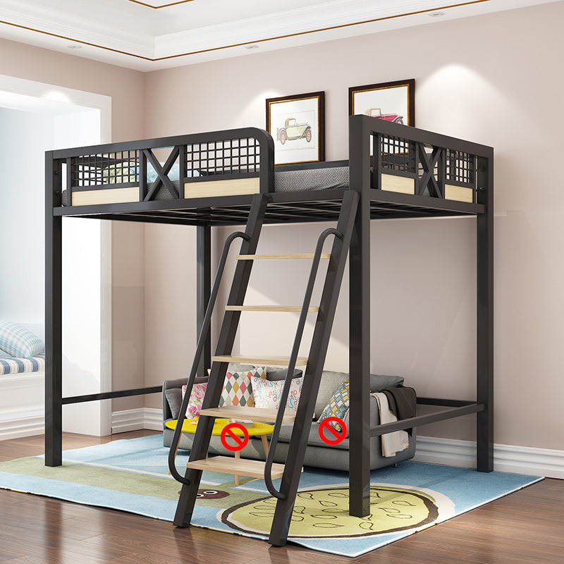 Metal Loft Bed with Built-In Ladder Black/White Kids Bed with Open Frame