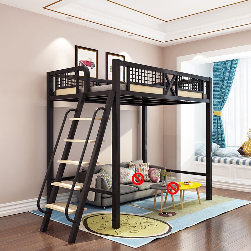 Metal Loft Bed with Built-In Ladder Black/White Kids Bed with Open Frame
